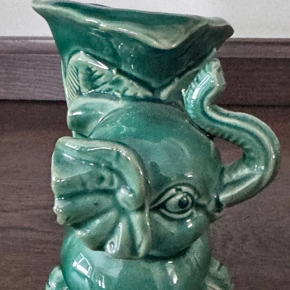 Adorable Ceramic Lucky Elephant Planter Vase in Emerald Green